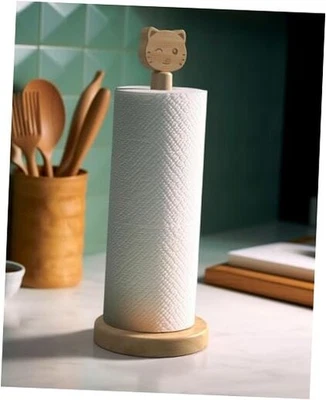 Soporte para toallas de papel de madera - Lindo estante para colgar papel de cocina estándar gato Foto 1 de 4
