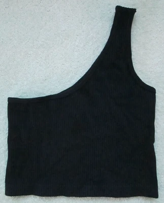 AURA одно плечо пуловер укороченный эластичной ребристый Майка ~ черный, размер: M/L - Изображение 1 из 4