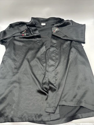 Bata Delicada Mujer Grande Negra Bordada Floral Sólida..#23955 Foto 1 de 4