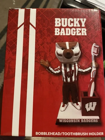 WISCONSIN BADGERS MASCOT "BUCKY" SGA BOBBLE HEAD TOOTHBRUSH HOLDER Cover