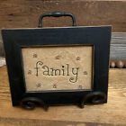 Primitive Family Stitched Wood Framed Wall Hanging Tan/Black 9.5” X 7.5”