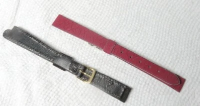 皮革麂皮绒表带 2 件套女士表带黑色栗色 NOS — 第 1/4 张图片