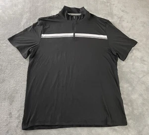 Mock Neck Polo 1/4 Zip Mens Medium Black With White Stripe Lightweight Stretch - Picture 1 of 10