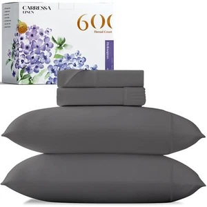 Carressa Linen 100% Egyptian Cotton Sheets - 600 Thread Count 3 PC Twin Size ... - Picture 1 of 8