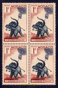 EBS MONACO 1955 - Elephant with Balloon! - YT 427 - BLOCK OF FOUR - MNH** (K6 - Picture 1 of 1