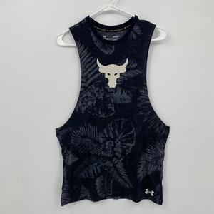Under Armour Project Rock Tank Top Cut Off Workout Black Floral Logo Size M Mens - Picture 1 of 9