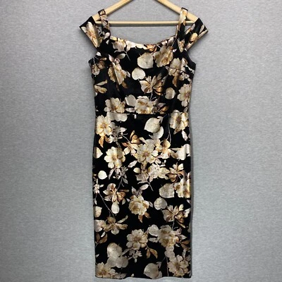 Vestido eci New York Mujer 6 Terciopelo Negro Dorado Floral Cóctel Fiesta Foto 1 de 4