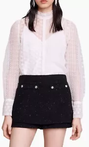 Maje Sheer Shirt. NWT Size 1. White Button Down Blouse $395 - Picture 1 of 11