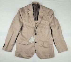 H&M Slim Fit 100% Linen Blazer Sport Coat Mens 46R Tan 2 Button Single Vent