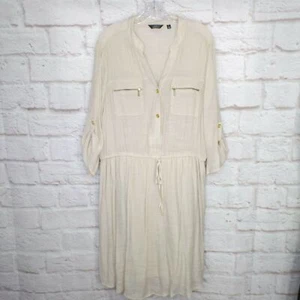 Abito Mlle Gabrielle 2X Beige Rotolo Tab Manica Semi Trasparente Scollo a V - Foto 1 di 9