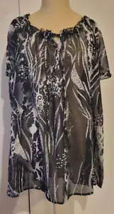 Blusa JMB Signature Estampado Animal Semi Transparente Mujer 2X Cordón Lentejuelas Etiquetas B/N - Imagen 1 de 12