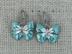 NICOLE BARR pair of 925 SILVER and DIAMOND enamel butterfly drop earrings - Picture 1 of 8