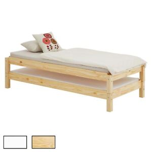 Stapelbett 90x200 cm aus Kiefer Massivholz Stapelliege Gästebett aus Holz