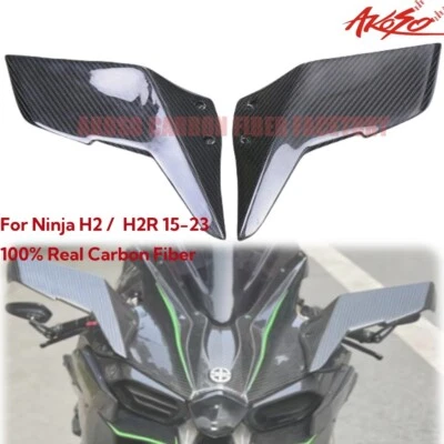 For Kawasaki Ninja H2 H2R 2015-2023 Carbon Fiber Spoiler Winglets Air Deflectors - Image 1 of 4
