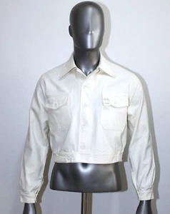 New 1940s Off-White Cotton Twill Work Chore Cyclist Jacket Size S Made in France - Picture 1 of 7