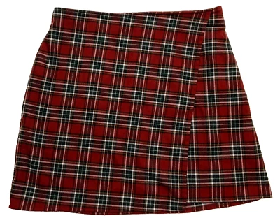 Minifalda Hollister talla M roja a cuadros tiro ultra alto elástica envoltura sintética años 90 Y2K Foto 1 de 4