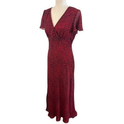 Maxi Vestido Maggy London Rojo Negro Leopardo Estampado Animal 100% Seda Talla 8 Foto 1 de 4