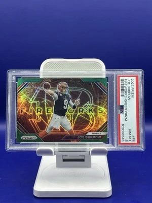 2023 Panini Prizm #F8 Joe Burrow FIREWORKS GREEN Prizm PSA 8  - Image 1 of 3