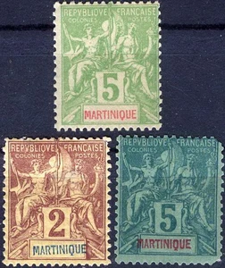 Martinique 1892 Navigation & Commerce MH (SC# 34, 36-37) - Bild 1 von 1