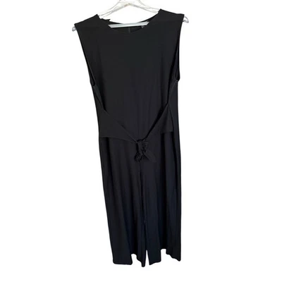 Eileen Fisher Wide Leg Crop Jumpsuit Black Crepe Back Zip Tie Waist Size Medium - Image 1 of 4