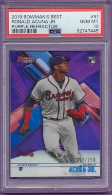PSA 10 Ronald Acuna Jr. 2018 Bowman's Best #51 Purple Refractor/250 Rookie RC Foto 1 de 2
