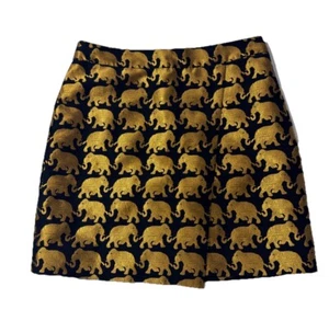 J Crew Gold Black Mini Skirt Metallic Brocade Elephant Print Sz 00 - Picture 1 of 8