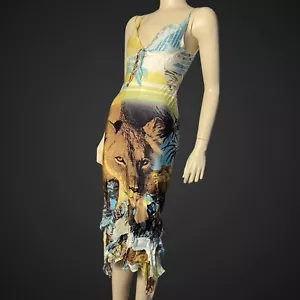 Roberto Cavalli SS 2002 VTG RARE with chiffon Lion Print Stretch DRESS Size XS-S - Picture 1 of 15