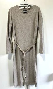 ZARA women dress long sleeve ribbon belt polyester size 9 gray - Picture 1 of 6