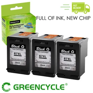 GREENCYCLE 67 Ink Cartridge 67XL 3PK Black For HP ENVY 6052 6055 6058 Pro 6452 - Picture 1 of 10