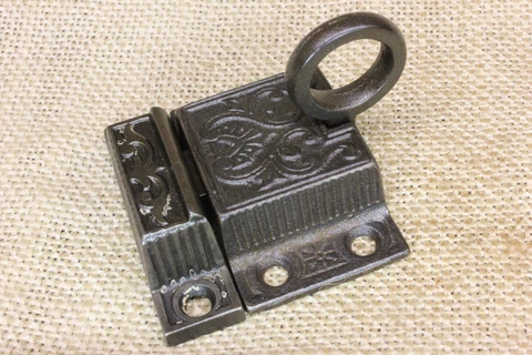 Old Cabinet Cupboard Latch Catch Transom Sash Lock Rustic Ring Pull Vintage Iron Cover