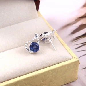 Flawless Ceylon Royal Blue Sapphire 925 Sterling Silver Gemstone Earrings 6x6 MM - Picture 1 of 4