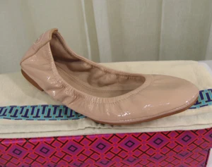 NIB TORY BURCH Eddie Elastic Soft Patent Leather Logo Ballet Flat 7.5 Goan Sand - Picture 1 of 12