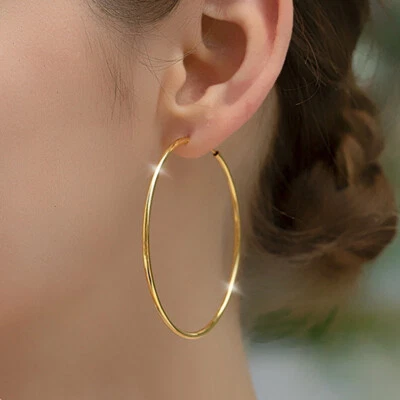 Hoop Earrings Genuine 18 Karat Yellow Gold 100% Fine Jewelry for Women 3/4/5/6cm - Image 1 of 4