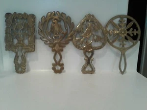 Set of 4 Solid Brass Trivets, Vintage Japan Trivet Collection - Picture 1 of 9