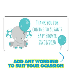 Personalised Elephant Baby Shower Gender Stickers Party Bag Box Labels 143 - Picture 1 of 3