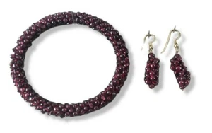 Natural Ruby Red Garnet Bracelet & Earring Set Garnet Rhinestones Jewelry - Picture 1 of 11