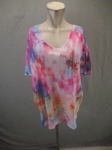 Concepts Size 2XL (20) Girls Tie-Dye Round Neck Short Sleeve Studded Top 651 - Picture 1 of 12