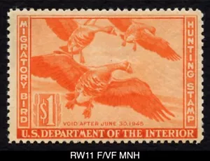 RW11 F/VF MNH FLAW 1944 White-Fronted Geese US Federal Duck Stamp Waterfowl - Picture 1 of 4
