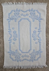 Vintage Sayco geformte blaue Rosen Handtuch Fransen Siebdrucke LA USA MCM - Bild 1 von 5