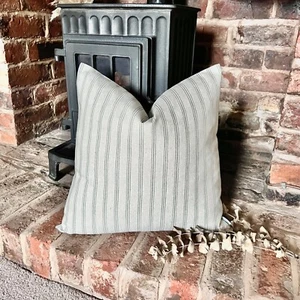 1639. Handmade Green herringbone stripe LINEN blend Cushion Cover, Various sizes - Picture 1 of 6