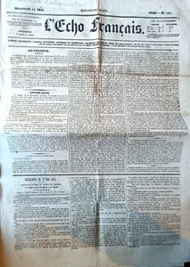 Vieux Journal - L'Echo Français Journal Quotidien - 15ème ANNEE 1843 N° 138 - Imagen 1 de 2