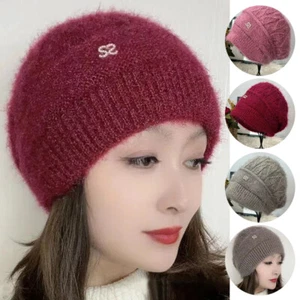 Woman Ladies With Lining Double Layer Knit Hat Ear Protection Winter Hat Warm + - Picture 1 of 19