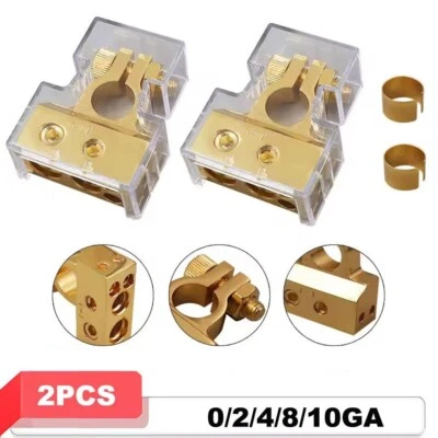 Car Battery Terminal Clamp Post 0/2/4/8/10 GA Gauge Positive Negative Port US - Image 1 of 4