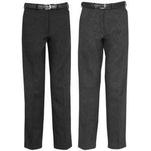 BOYS CHILDREN SCHOOL TROUSERS STURDY STOCKY WIDER FIT HALF ELASTICATED PANT SIZE - Picture 1 of 3