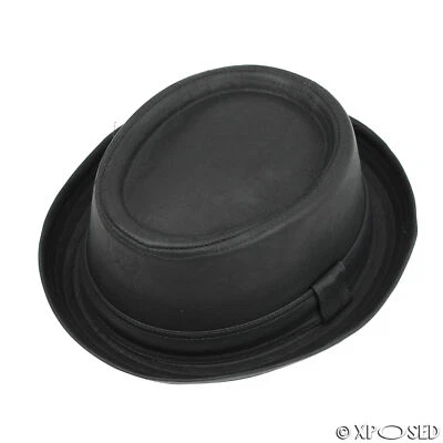 Unisex Pork Pie Trilby Hat Black Faux Leather Breaking Bad Heisenberg UK - Image 1 of 2