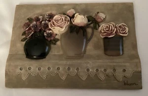 Vintage Cheri Blum 3D Wandrelief Kunst Blumen Rosen 6,25" x 4,5" signiert - Bild 1 von 3