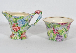 James Kent Hydrngea Creamer 3" Tall & Sugar Bowl 2" Tall - Picture 1 of 8