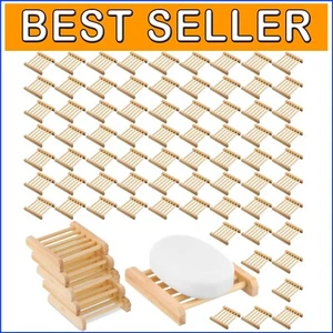 Natural Bamboo Soap Dish Bulk - 120 Self-Draining Holders for Bathrooms 3.3” - Picture 1 of 8