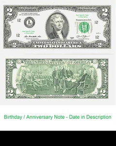 $2 Birthday Note Two Dollar Bill 02919951 January 29 1995 Uncirculated - Picture 1 of 1