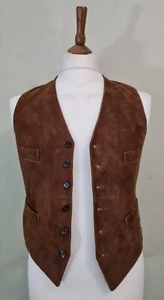 Polo Ralph Lauren Suede Leather Waistcoat Gilet Brown Size uk 36 Made in Italy - Picture 1 of 9